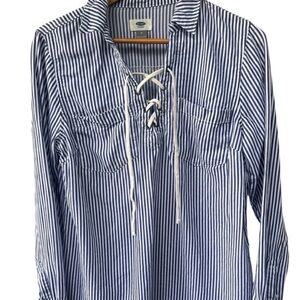 Old Navy Navy and White Lace-Up Top